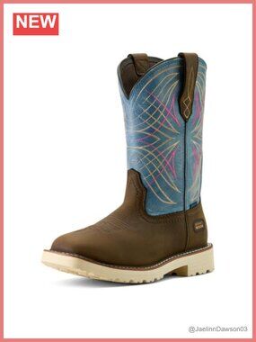 Women's Waterproof Wide Square Toe Work Boot Pull-On Leather